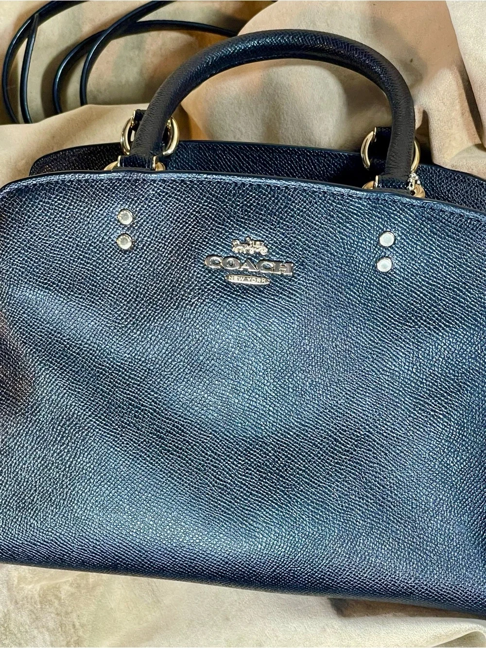 Coach Black Leather Satchel with Removable Strap and Gold Hardware